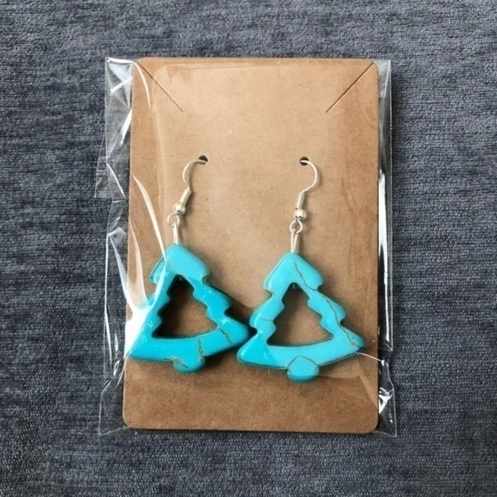 Turquoise Crackle Tree Earrings Christmas NWT